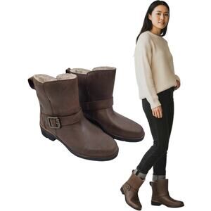 NEW Timberland Graceyn Waterproof Biker Boots Leather Brown Size 6